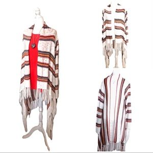 ESCIO Tassel Fringe Open Front Cardigan/Duster/Sweater Striped Knit
